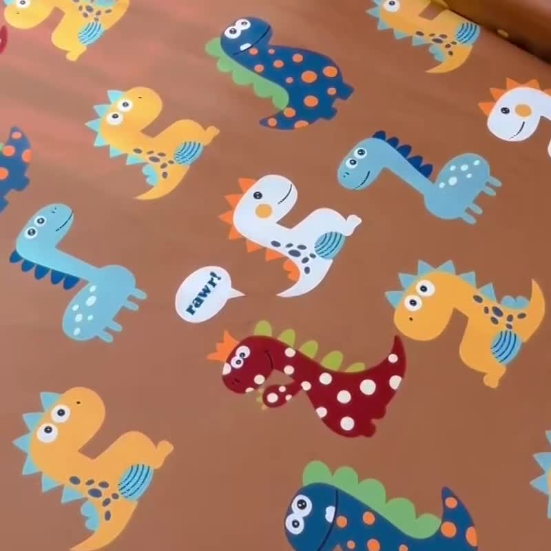 91家纺网 家纺一手货源 找家纺 小虾米 2023新款卡通系列全棉被套 恐龙日记咖