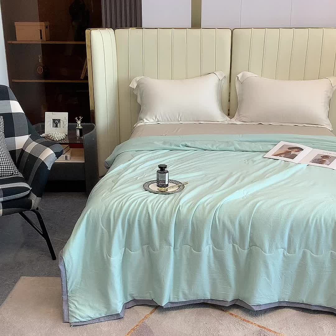 91家纺网 家纺一手货源 找家纺 爱宝 2025新款泡泡纱夏被 泡泡纱-水绿