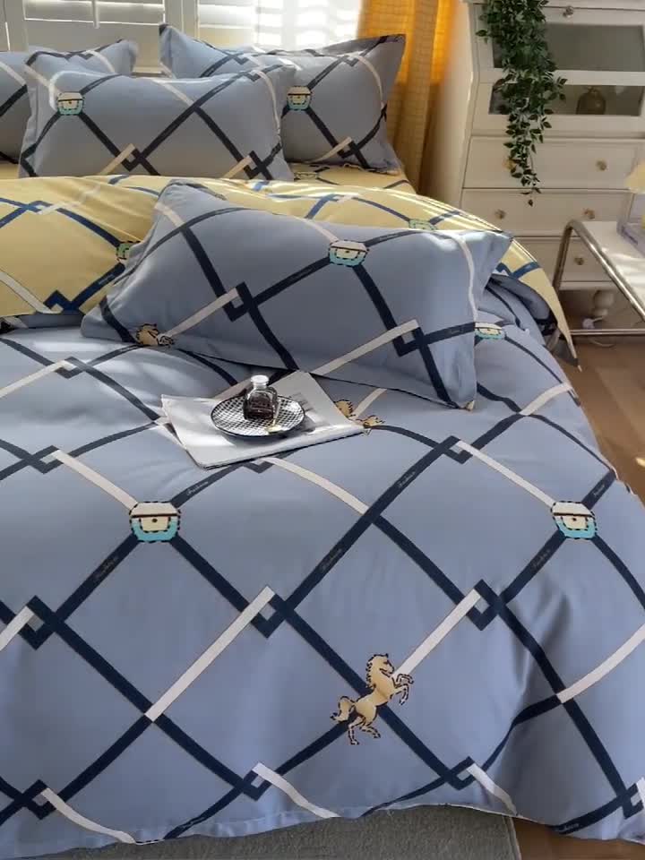 91家纺网 家纺一手货源 找家纺 仟人梦 2024新款直播爆款植物羊绒四件套单被套 AB爱马仕