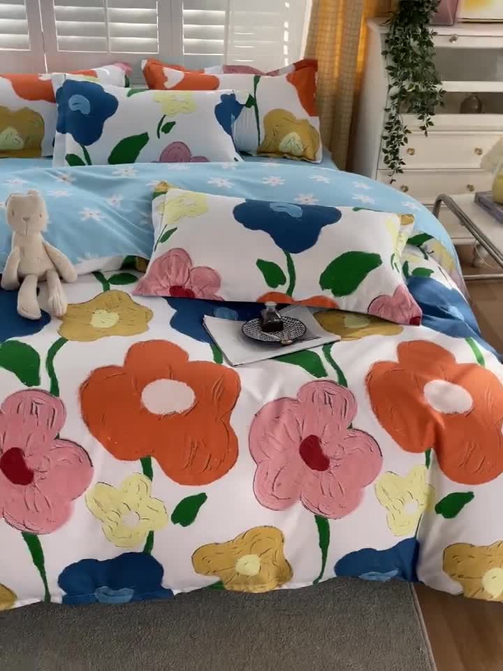 91家纺网 家纺一手货源 找家纺 仟人梦 2024新款直播爆款植物羊绒四件套单被套 AB彩虹花语