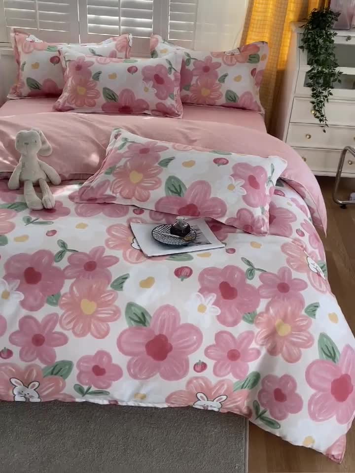 91家纺网 家纺一手货源 找家纺 仟人梦 2024新款直播爆款植物羊绒四件套单被套 AB花海