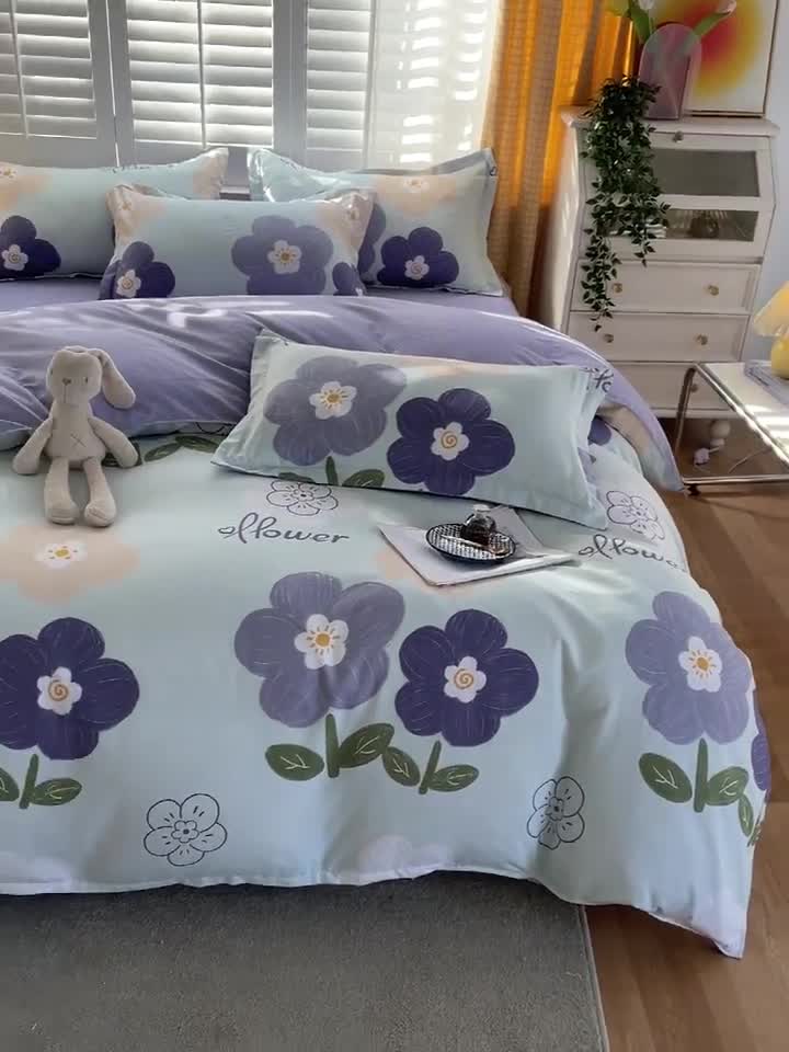 91家纺网 家纺一手货源 找家纺 仟人梦 2024新款直播爆款植物羊绒四件套单被套 AB花满园