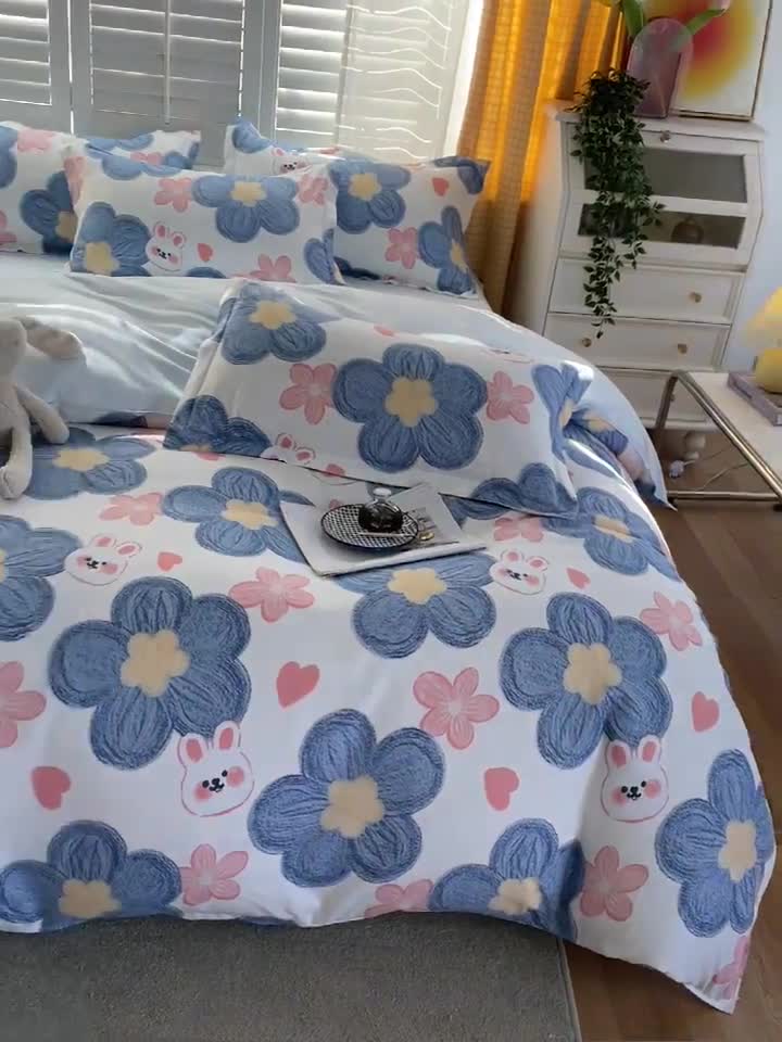 91家纺网 家纺一手货源 找家纺 仟人梦 2024新款直播爆款植物羊绒四件套单被套 AB梦幻小时光