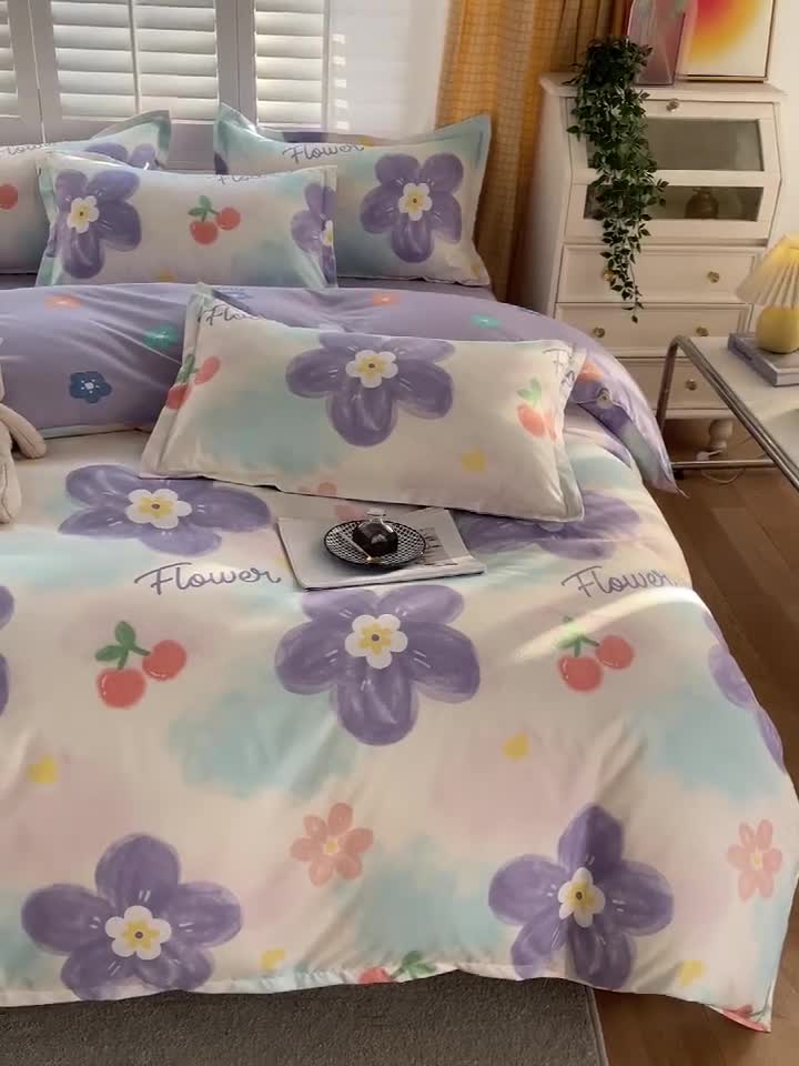 91家纺网 家纺一手货源 找家纺 仟人梦 2024新款直播爆款植物羊绒四件套单被套 AB蜜恋花