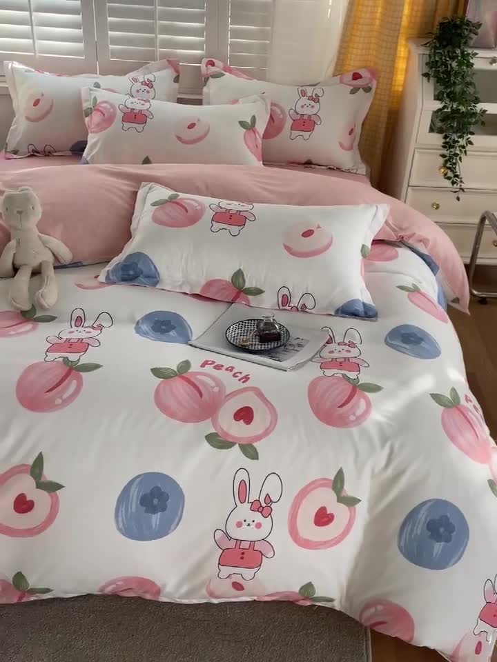 91家纺网 家纺一手货源 找家纺 仟人梦 2024新款直播爆款植物羊绒四件套单被套 AB蜜桃兔