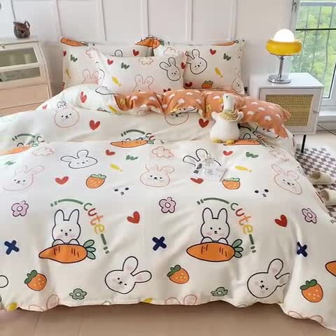 91家纺网 家纺一手货源 找家纺 帛织澜  2025新款全棉喷气12868系列纯棉四件套 萝卜兔