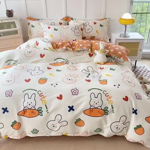 91家纺网 家纺一手货源 找家纺 帛织澜 2025新款全棉喷气12868系列纯棉单被套 萝卜兔