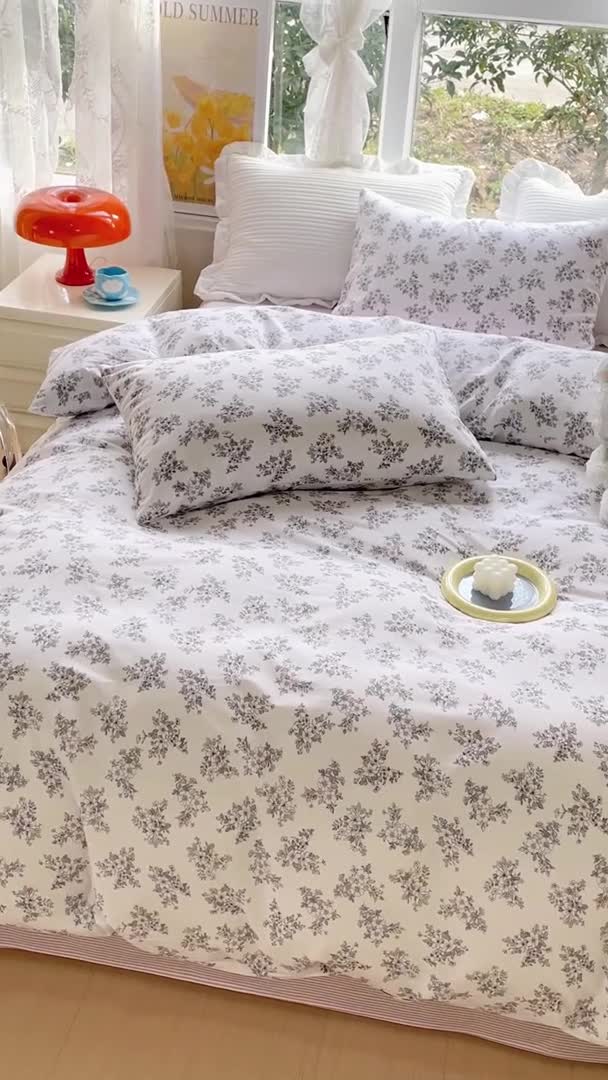 91家纺网 家纺一手货源 找家纺 田野2023新款133372全棉小清新四件套 清雅