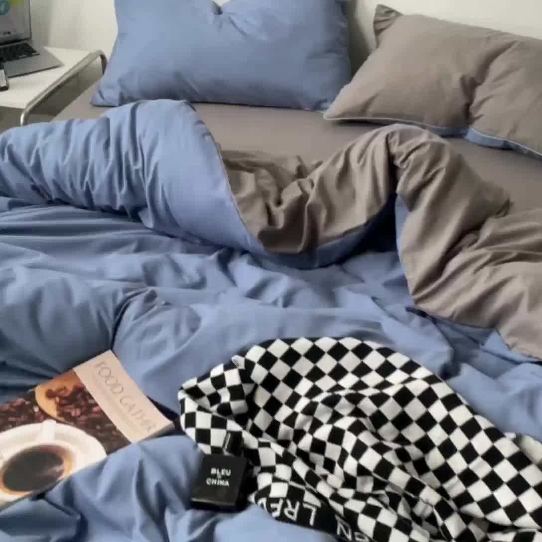 91家纺网 家纺一手货源 找家纺 （总）蓝淋家纺 2023新款双拼水洗棉高级感亲肤四件套/三件套