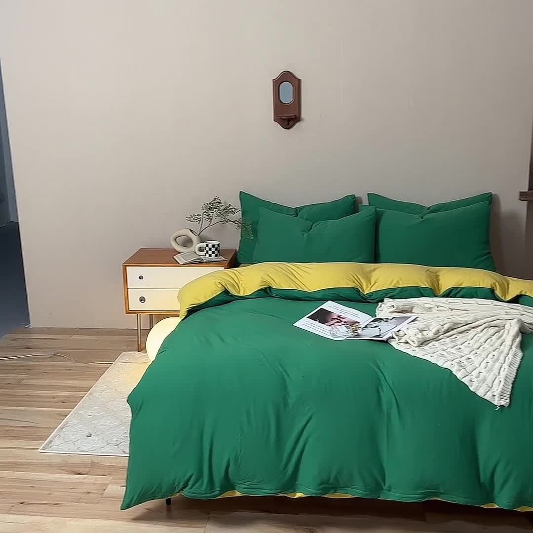 91家纺网 家纺一手货源 找家纺 甜之梦 2025新款针织棉拼色四件套(任何尺寸都可以定制) 碳黑