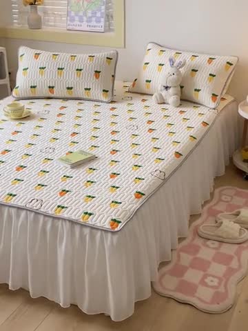 91家纺网 家纺一手货源 找家纺 金爱家 2023新款凉感丝乳胶软凉席床裙款三件套 小萝卜