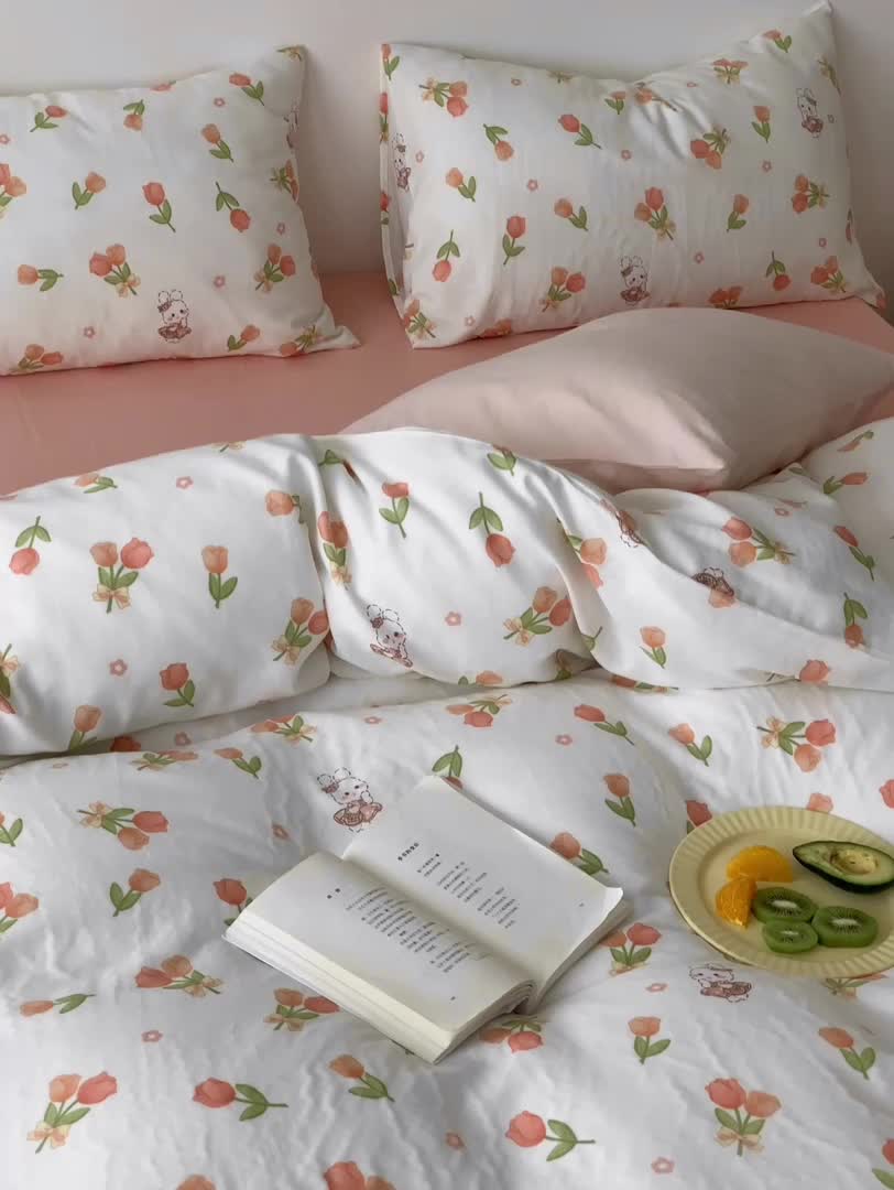 91家纺网 家纺一手货源 找家纺 黛馨 2025新款A类小清新双层纱四件套（实拍）软萌兔