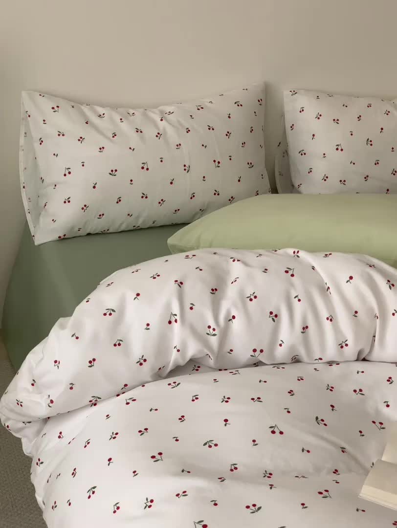 91家纺网 家纺一手货源 找家纺 黛馨 2025新款A类小清新双层纱四件套（实拍）小樱桃