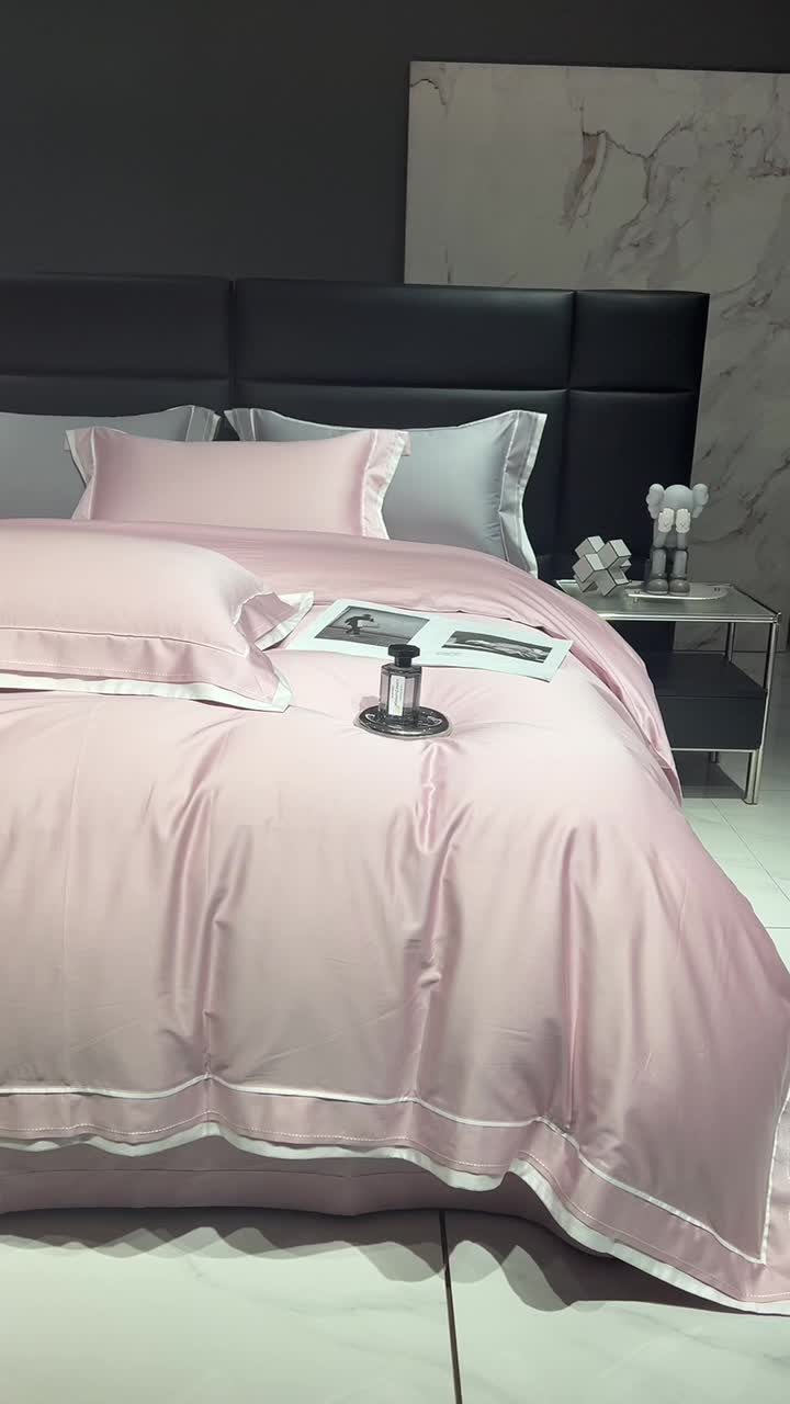 91家纺网 家纺一手货源 找家纺 榻尚家居2023新款长绒棉贡缎刺绣款四件套--月影系列 月影-粉