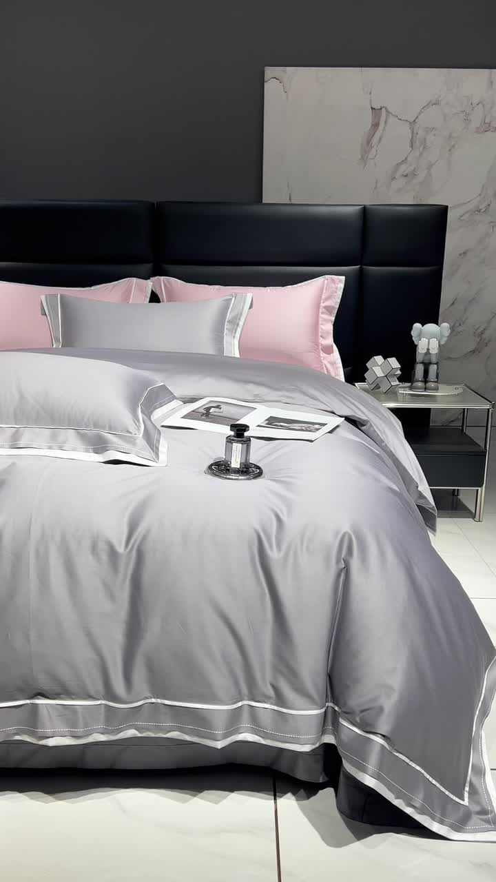 91家纺网 家纺一手货源 找家纺 榻尚家居2023新款长绒棉贡缎刺绣款四件套--月影系列 月影-灰