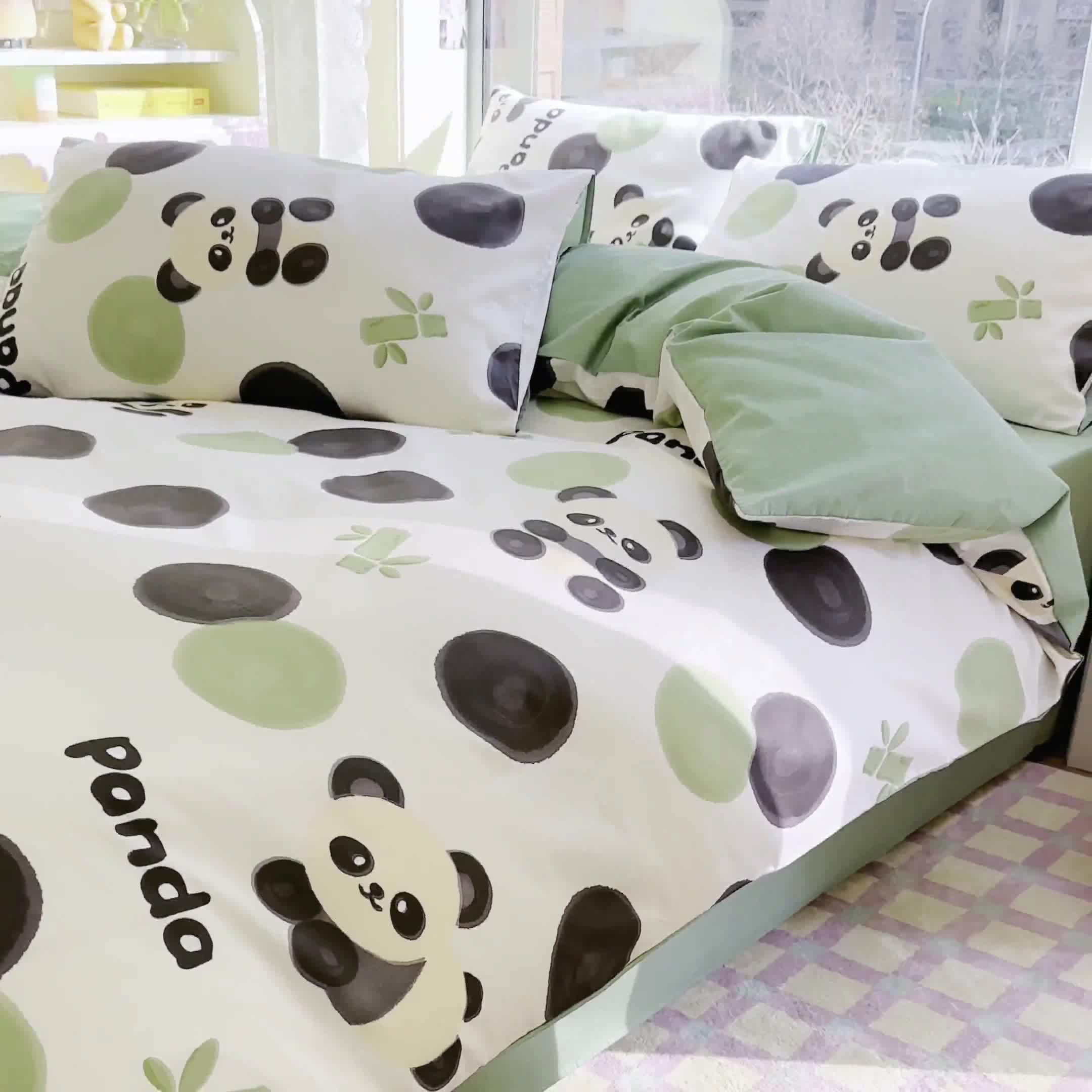 91家纺网 家纺一手货源 找家纺 琪格格2023新款全棉40支13372小清新四件套系列 熊猫