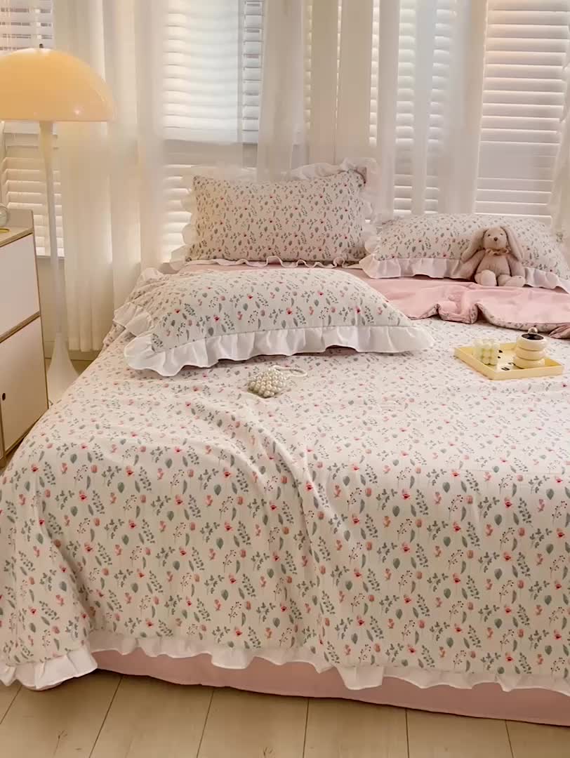 91家纺网 家纺一手货源 找家纺 澳梵 小清新水洗棉麻夏被四件套 爱丽丝