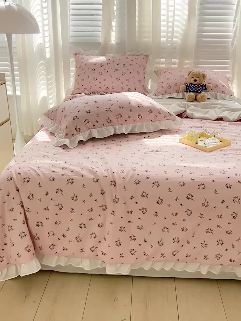 91家纺网 家纺一手货源 找家纺 澳梵 小清新水洗棉麻夏被四件套 达菲庄园