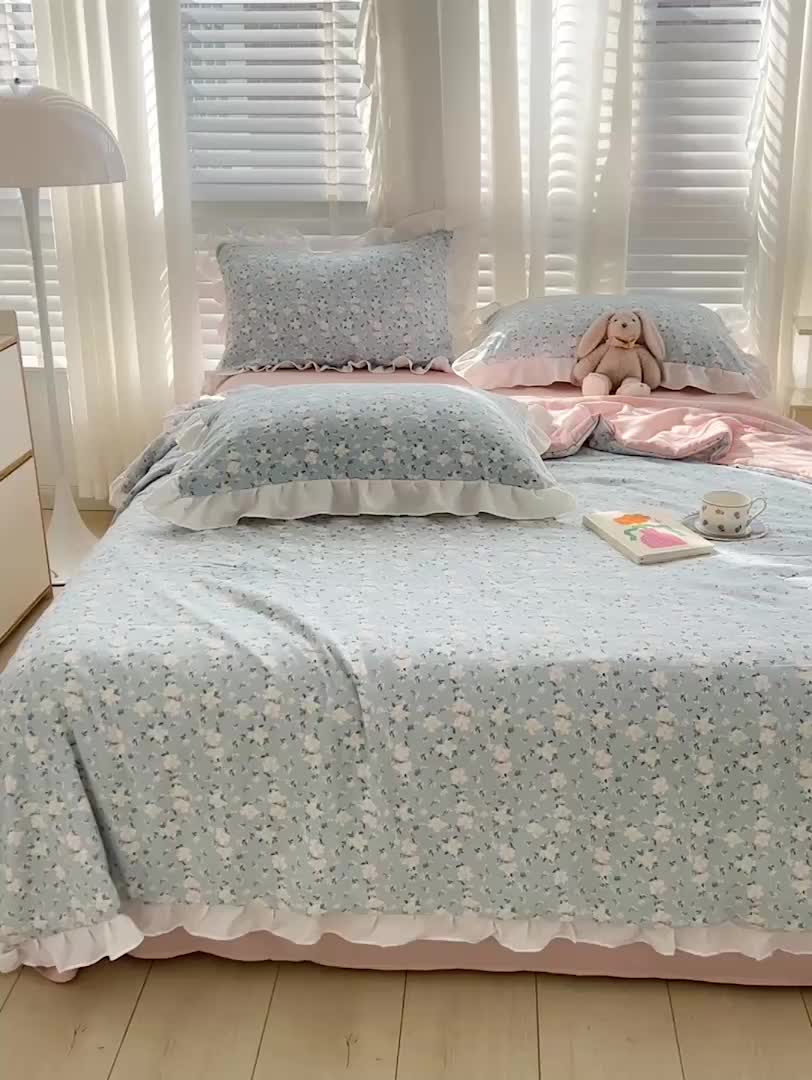 91家纺网 家纺一手货源 找家纺 澳梵 小清新水洗棉麻夏被四件套 朵拉