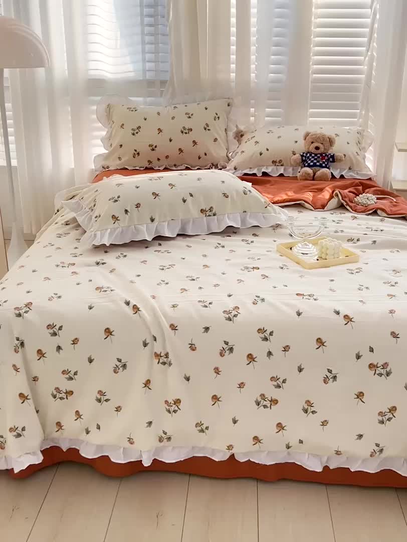 91家纺网 家纺一手货源 找家纺 澳梵 小清新水洗棉麻夏被四件套 花颂