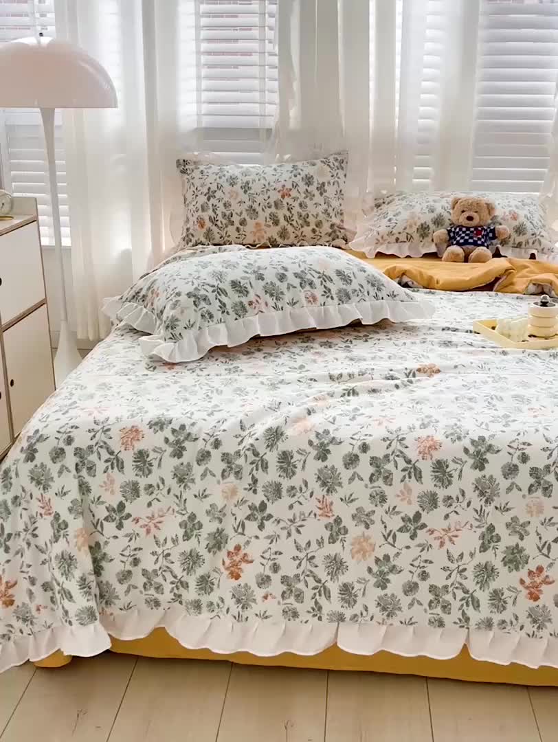 91家纺网 家纺一手货源 找家纺 澳梵 小清新水洗棉麻夏被四件套 绿影