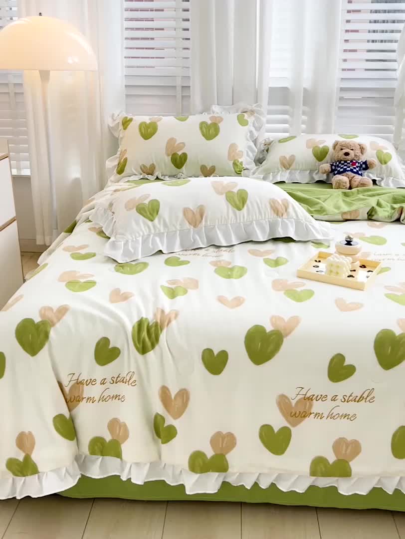 91家纺网 家纺一手货源 找家纺 澳梵 小清新水洗棉麻夏被四件套 怦然心动