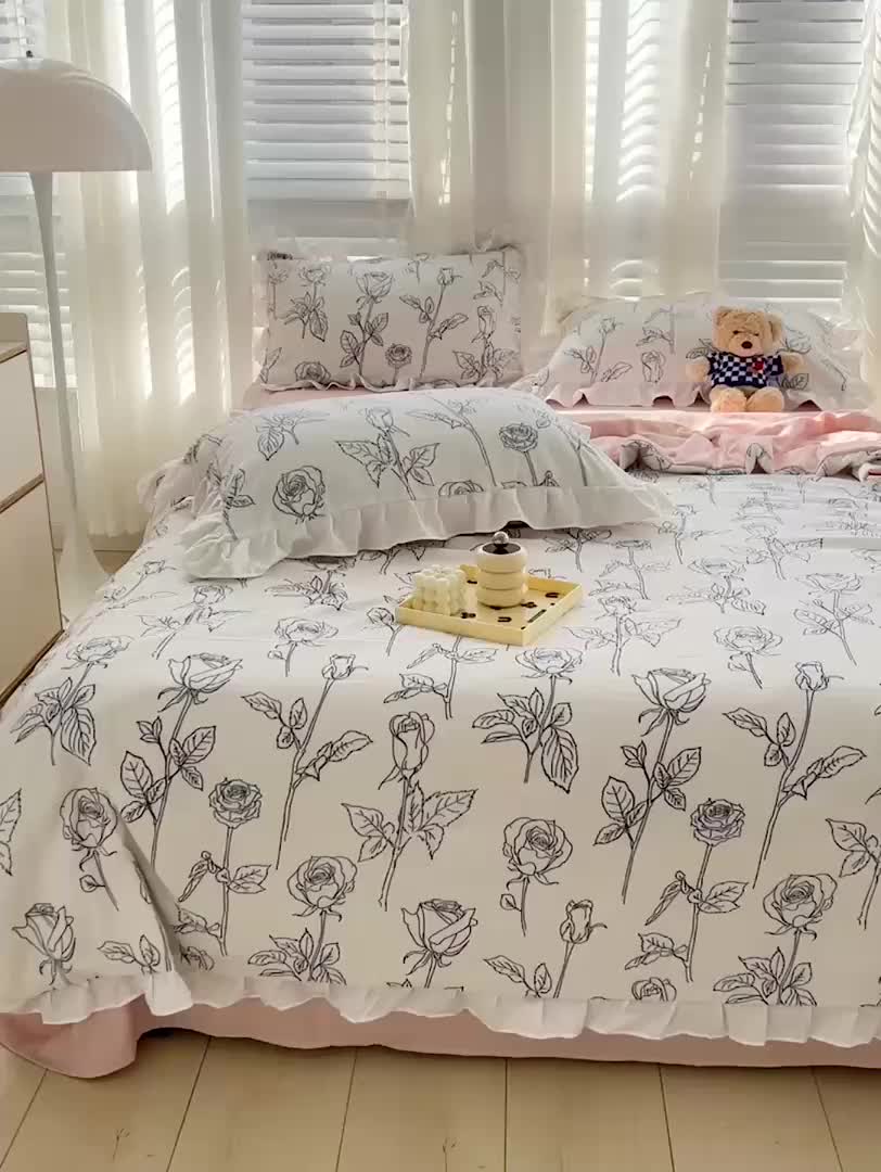 91家纺网 家纺一手货源 找家纺 澳梵 小清新水洗棉麻夏被四件套 情书