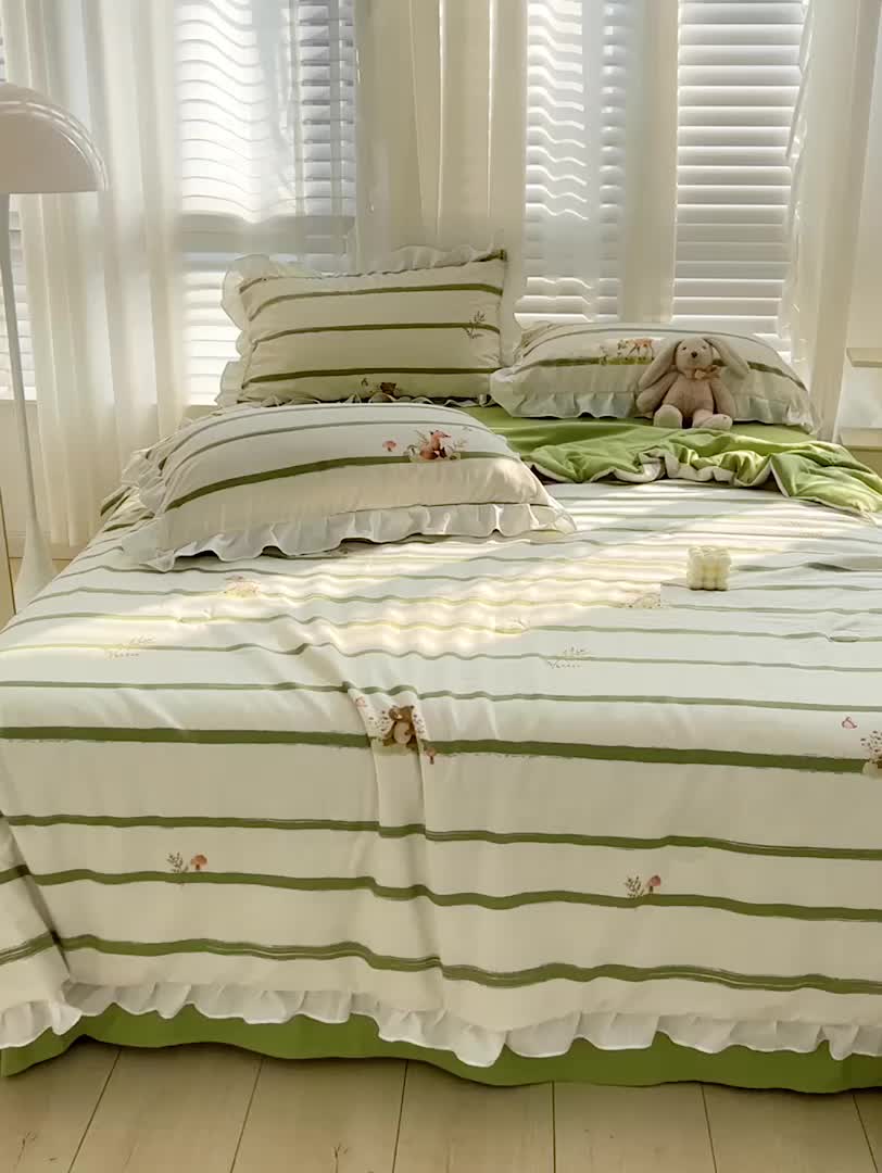 91家纺网 家纺一手货源 找家纺 澳梵 小清新水洗棉麻夏被四件套 小鹿兔