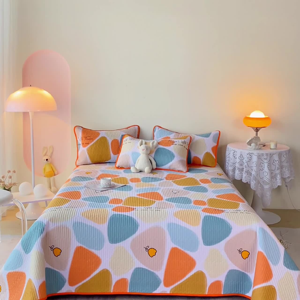 91家纺网 家纺一手货源 找家纺 莎果 2024新款正面纯棉绗缝床盖 雨花石