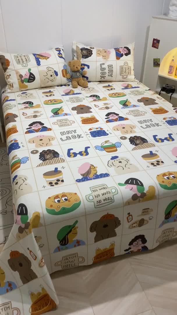 91家纺网 家纺一手货源 找家纺 简宜家居 2023新款全棉A版卡通印花床单 乐享生活