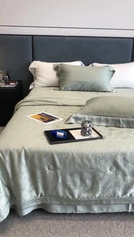 91家纺网 家纺一手货源 找家纺 涞澳  天丝提花夏被&amp;夏被四件套 安娜-绿