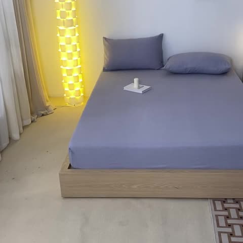 91家纺网 家纺一手货源 找家纺 蓝巢家纺 2023新款A类母婴级四季可用全棉老粗布单品系列单床笠 月白紫