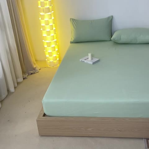 91家纺网 家纺一手货源 找家纺 蓝巢家纺 2023新款A类母婴级四季可用全棉老粗布单品系列单床笠 月白绿