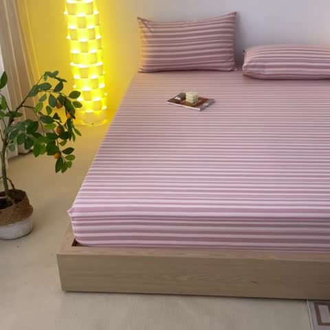 91家纺网 家纺一手货源 找家纺 蓝巢家纺 2023新款A类母婴级四季可用全棉老粗布单品系列单床笠 素采粉