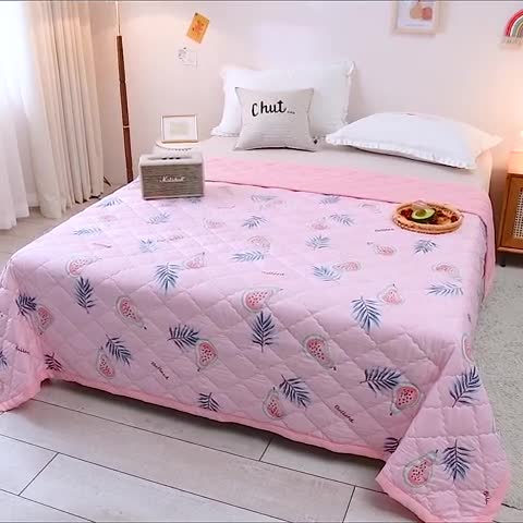 91家纺网 家纺一手货源 找家纺 被多多被业 2023新款水洗棉印花夏凉被空调被 芭蕉-粉
