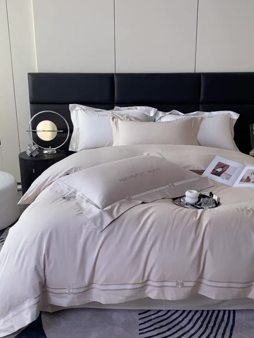 91家纺网 家纺一手货源 找家纺 安妮 2023新款全棉刺绣四件套邂逅系列 香槟色