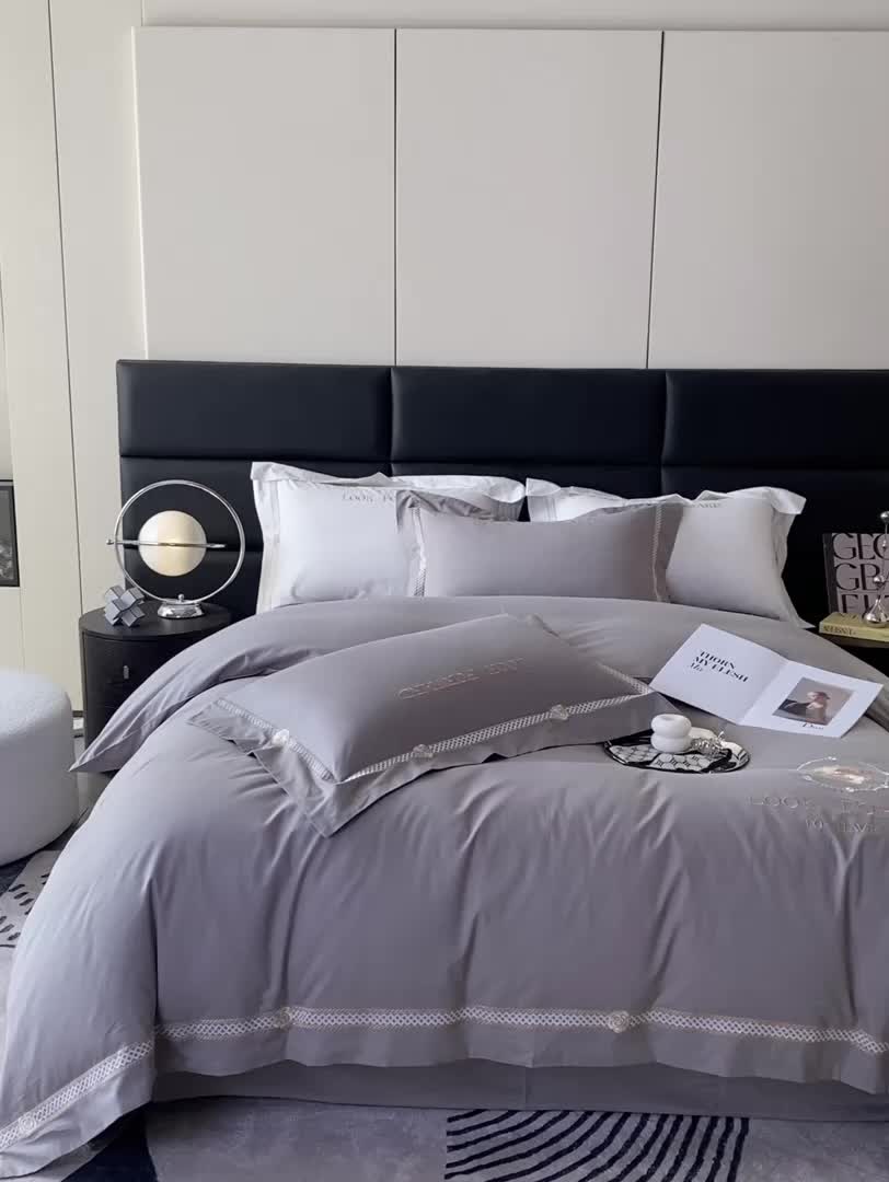 91家纺网 家纺一手货源 找家纺 安妮 2023新款全棉刺绣四件套邂逅系列 洋气灰