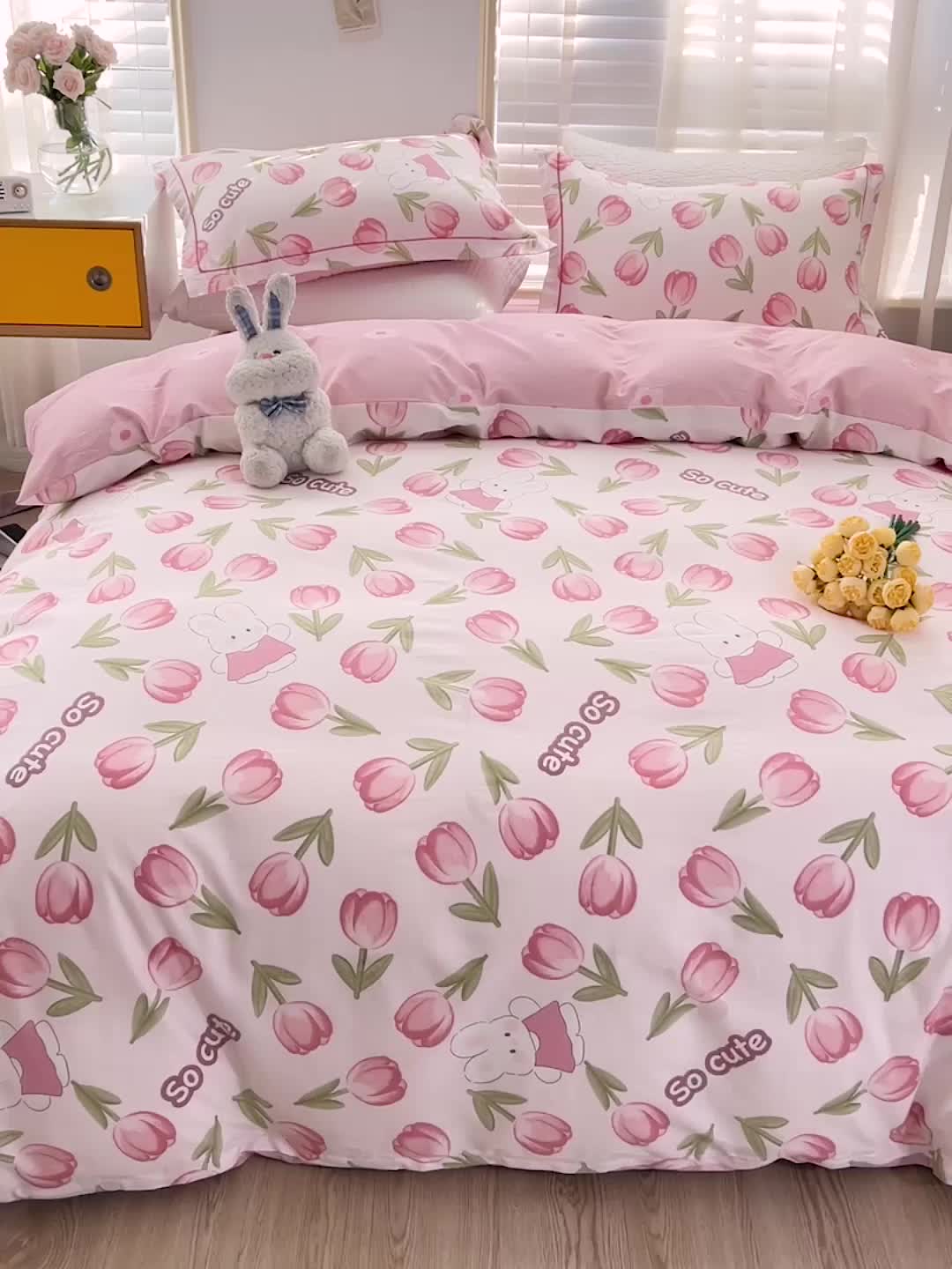 91家纺网 家纺一手货源 找家纺 乐童 2024网红直播爆款吊边＋一字绣工艺款四件套（五） 花仙兔