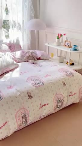 91家纺网 家纺一手货源 找家纺 2025新款全棉13372小清新印花四件套 魔法女孩