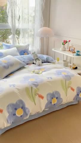 91家纺网 家纺一手货源 找家纺 2025新款全棉13372小清新印花四件套 小情调