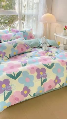 91家纺网 家纺一手货源 找家纺 2025新款全棉13372小清新印花四件套 花千朵