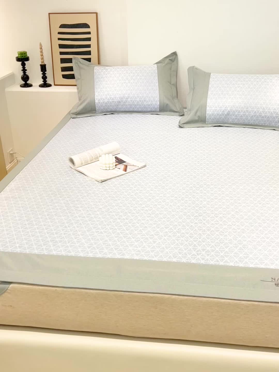 91家纺网 家纺一手货源 找家纺 2023澳梵植物抗菌冰丝凉席三件套软席 简约-粉色