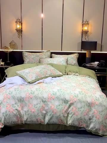 91家纺网 家纺一手货源 找家纺 梦柏 双层纱棉麻四件套 花开半夏