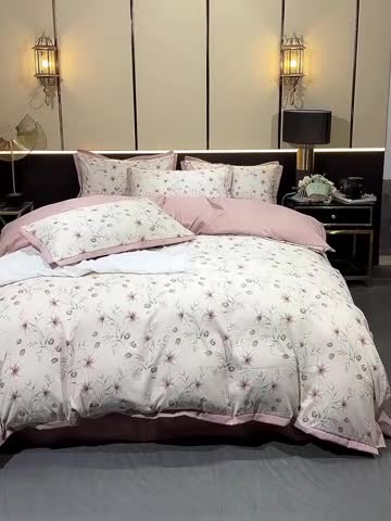 91家纺网 家纺一手货源 找家纺 梦柏 双层纱棉麻四件套 花漾甜心