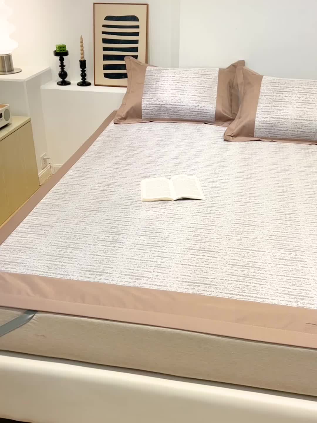 91家纺网 家纺一手货源 找家纺 2023澳梵植物抗菌冰丝凉席三件套软席 棋盘-蓝