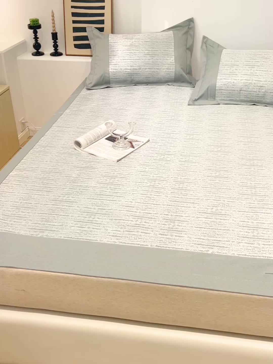 91家纺网 家纺一手货源 找家纺 2023澳梵植物抗菌冰丝凉席三件套软席 树影-灰