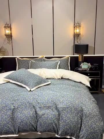 91家纺网 家纺一手货源 找家纺 梦柏 双层纱棉麻四件套 落叶