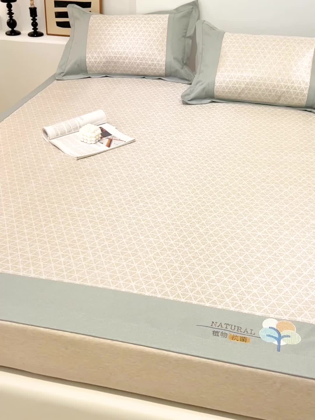 91家纺网 家纺一手货源 找家纺 2023澳梵植物抗菌冰丝凉席三件套软席 鲜橙多