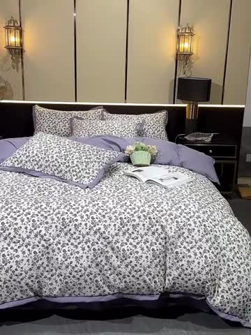 91家纺网 家纺一手货源 找家纺 梦柏 双层纱棉麻四件套 玫瑰园