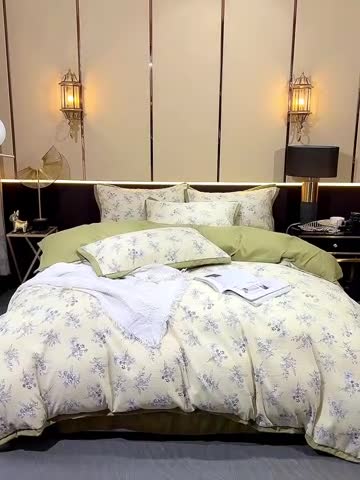 91家纺网 家纺一手货源 找家纺 梦柏 双层纱棉麻四件套 南笙